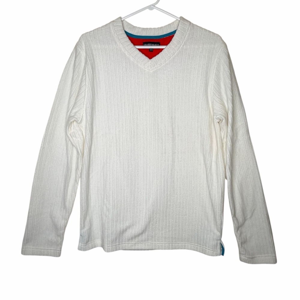 Fahrenheit Men’s White Ribbed V-Neck Sweater Size Medium
